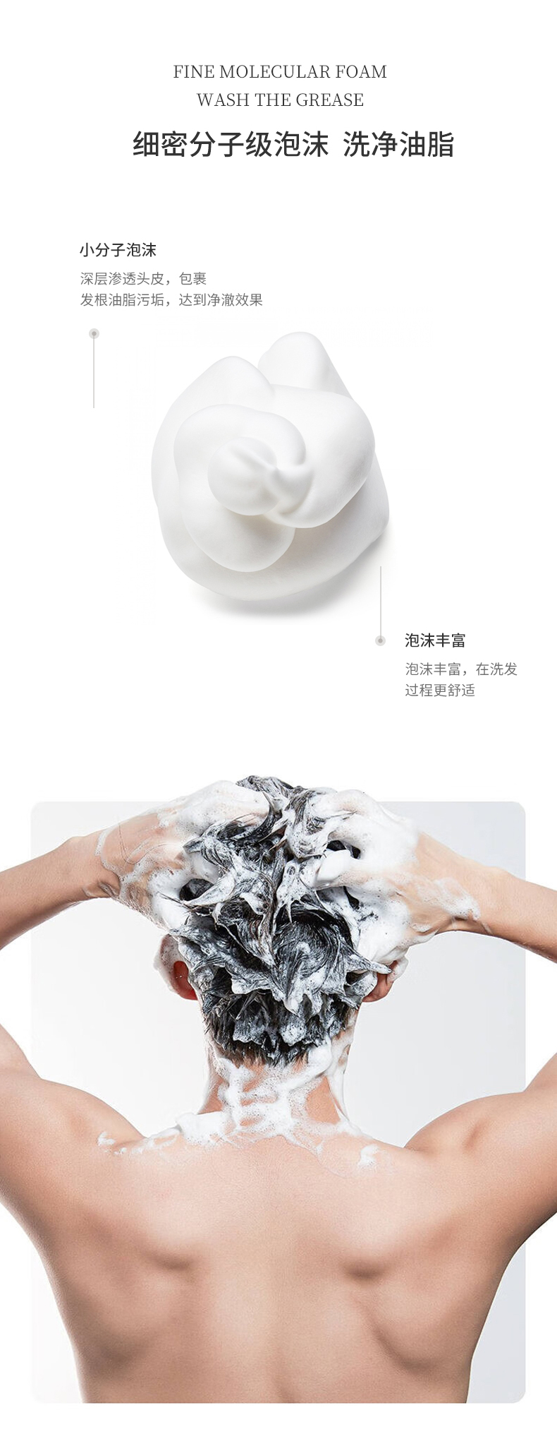 細密分子級泡沫，洗凈油脂